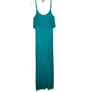 Solemio Womens Maxi Sundress Size S Teal‎ Blue Strappy A Line Deep V Back Ruffle